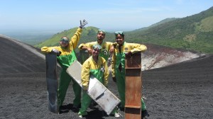 Getting ready to 'snowboard' down a volcano.
